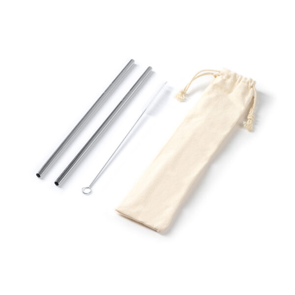 2 nerūsējošā tērauda (304) salmiņu komplekts kokvilnas maisiņā