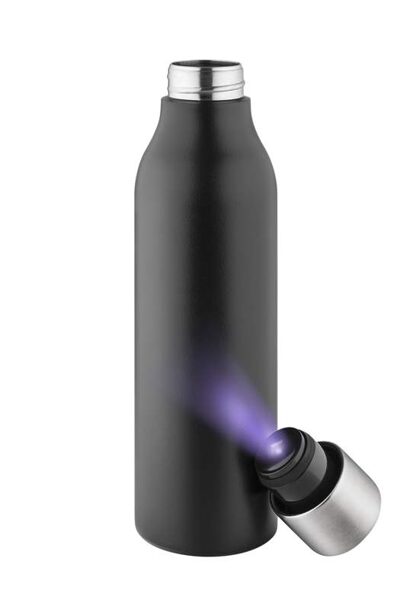 Metāla ūdens pudele ar UV lampu baktēriju iznīcināšanai