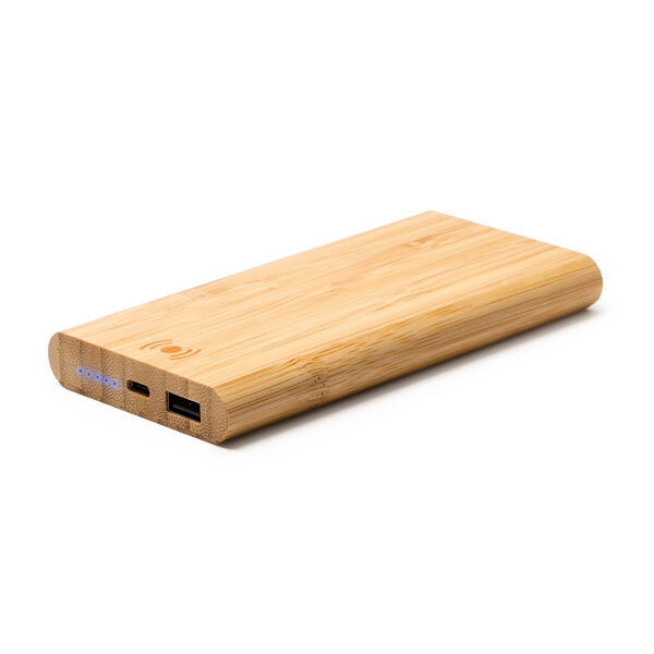 6000 mAh ārējais akumulators ar bezvadu uzlādes funkciju, izgatavots no dabīga bambusa korpusa