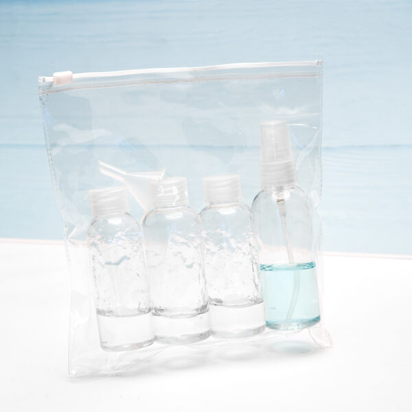 Atkārtoti aizverama ceļojumu somiņa, izgatavota no caurspīdīga PVC