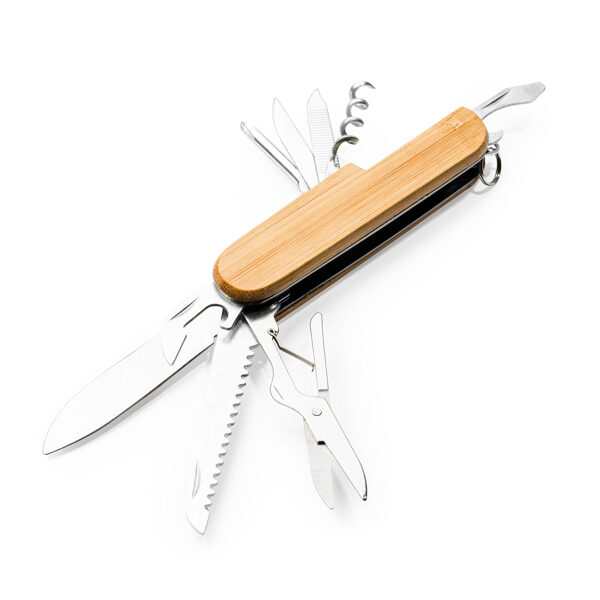 Daudzfunkcionāls savāžams nazis ar nerūsējošā tērauda piederumiem un bambusa pamatkonstrukciju