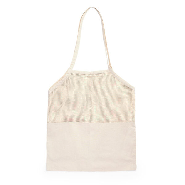 Iepirkumu maisiņš, izgatavots no 180 gsm gluda un sietiņveida kokvilnas auduma, ar 60 cm pastiprinātiem rokturiem