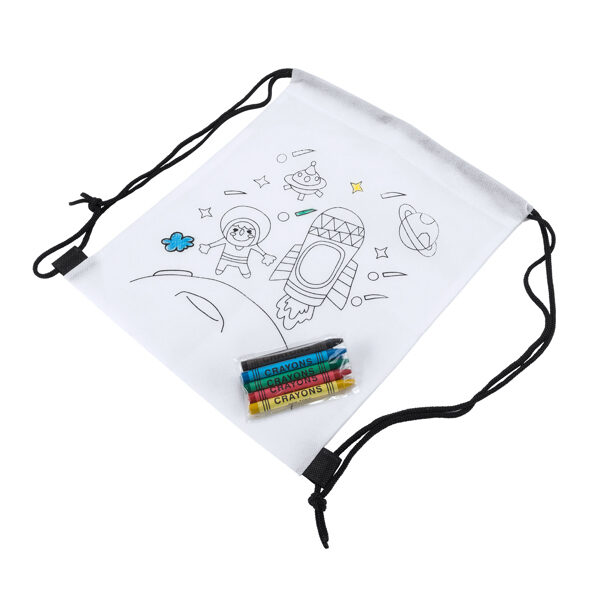 Izkrāsojama neausta materiāla mugursoma ar savelkamu aukliņu