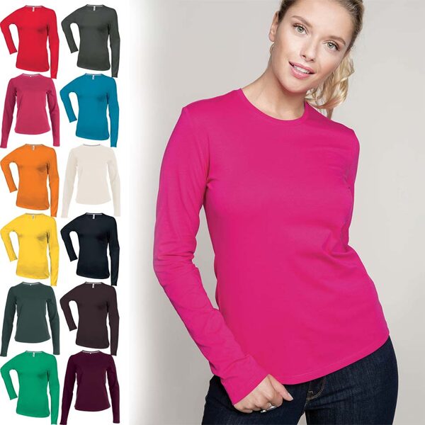 Sieviešu T-krekls ar garām rokām K383 Slim Fit