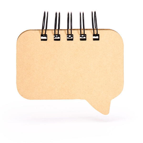 Līmlapiņu bloknots ar spirāli oriģinālā "runas burbuļa" formā