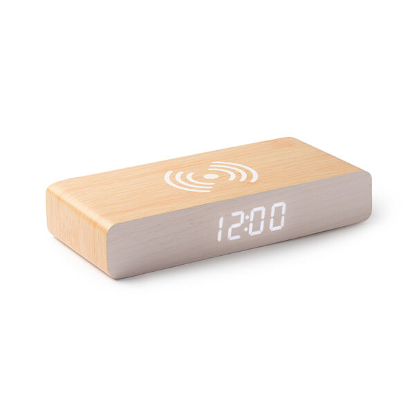 Pulkstenis ar 5W bezvadu lādētāju no MDF koka, ar 3 apgaismojuma režīmiem