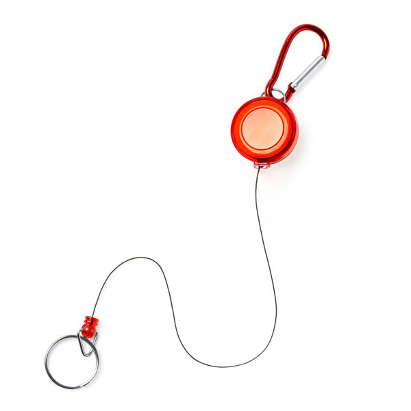 Rullīšu atslēgu piekariņš ar karabīni un izvelkamu gredzenu