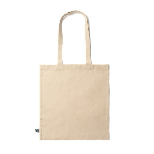 Tote soma no 100% Fairtrade kokvilnas (180 gsm), ar pastiprinātiem 70 cm gariem rokturiem