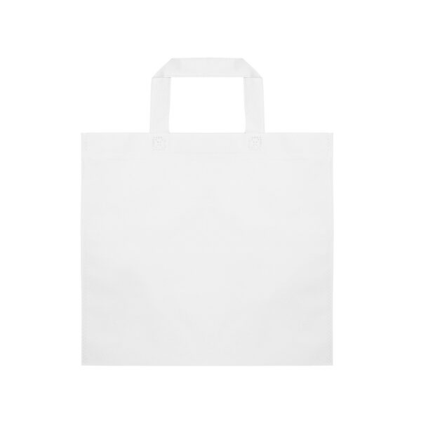 80 g/m² neausta materiāla maisiņš ar 35 cm īsiem, pastiprinātiem rokturiem un termiski apstrādātām malām